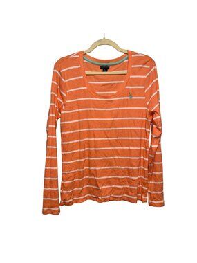 U.S. Polo Assn. Womens Orange & White Striped Long-Sleeve Shirt XL